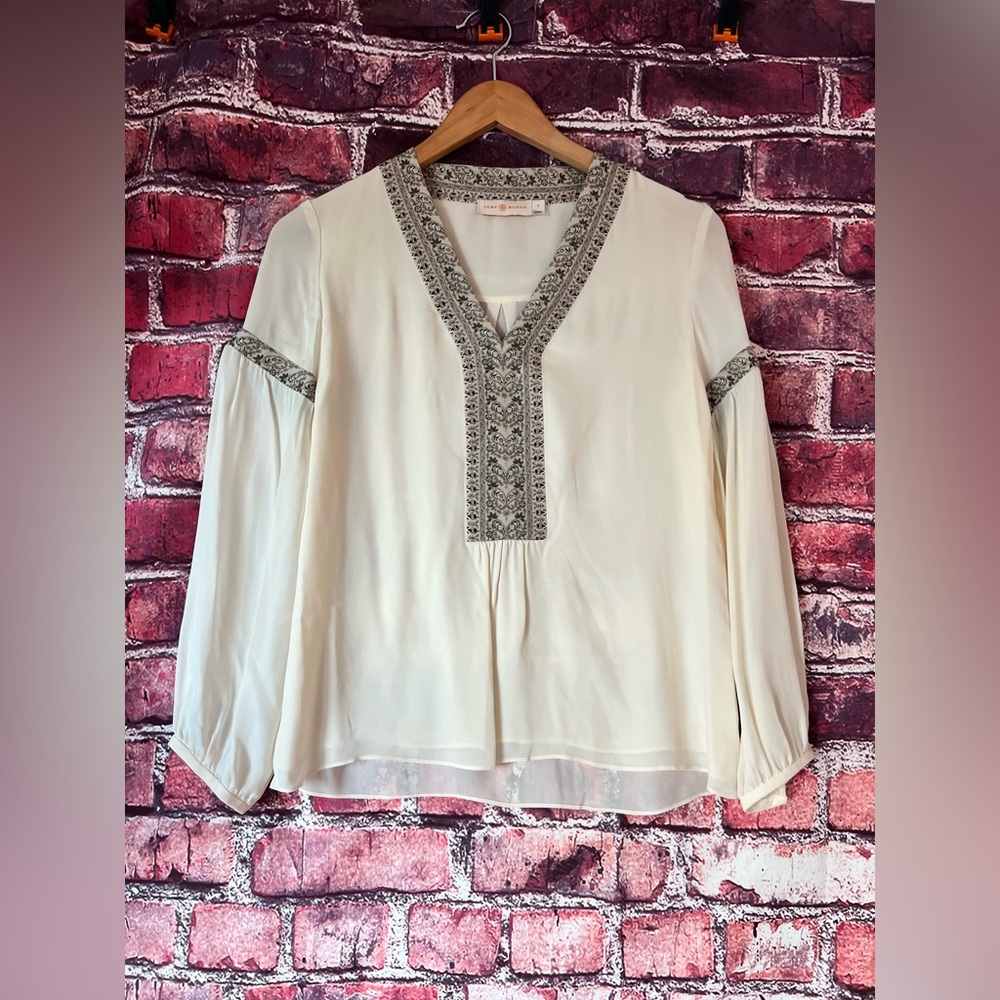 Tory Burch 100% Silk Chiffon Embroidered Tunic